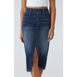 HALARA Dark Blue Denim Midi Skirt